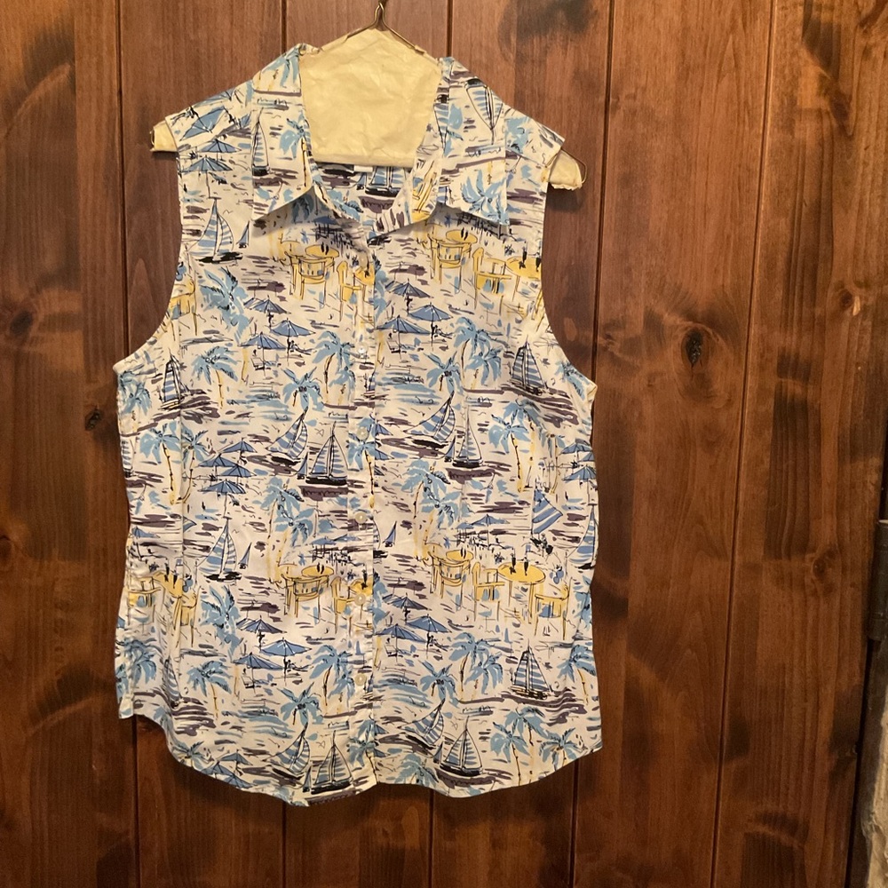 Charter Club Sleeveless Sailboat Print Top in White, Blue & Yellow